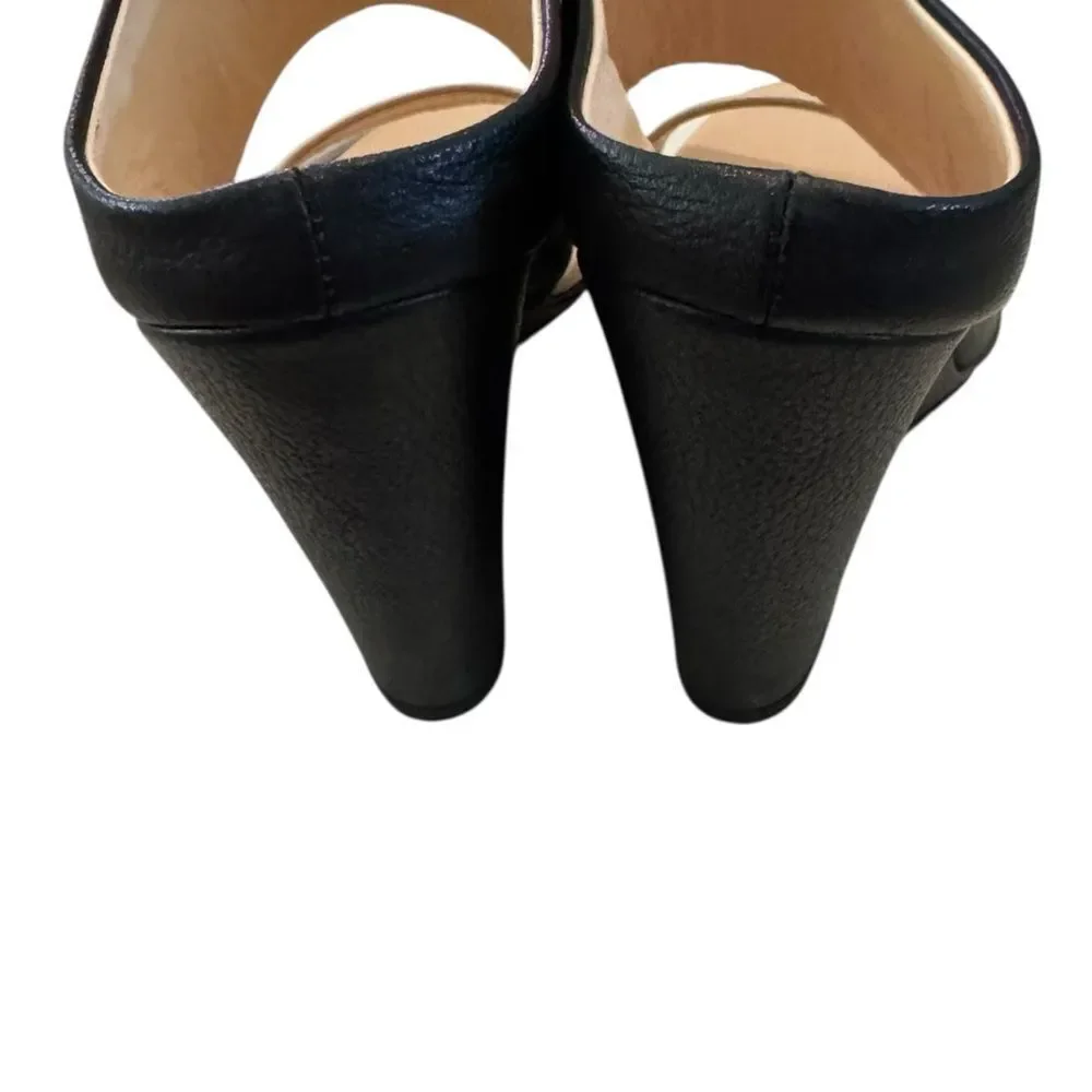 Dee Keller Willow Black Cream Women's Italian Leather Wedge Sandals 37